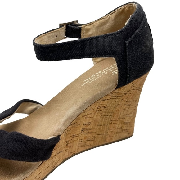 TOMS Cork Wedge Ankle Strap Platform Sandals High Heels Criss Cross Shoes sz 10 - Picture 10 of 16